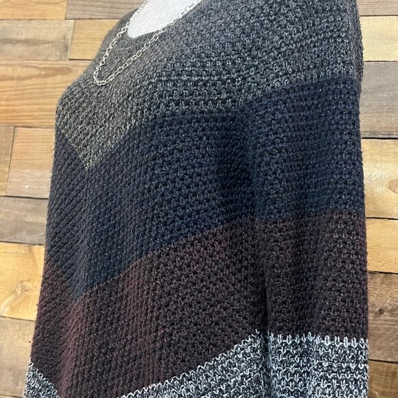 Apt. 9 Scoop Neck Long Sleeve Striped Gray Navy and Maroon Knit Sweater Medium - Picture 5 of 10